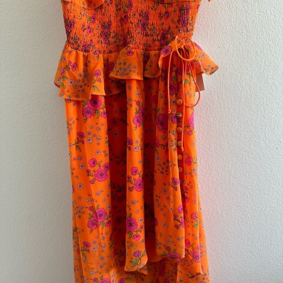 NWT For Love & Lemons Peony Asymmetric High-Low Floral Orange Maxi Dress Small - Picture 7 of 16